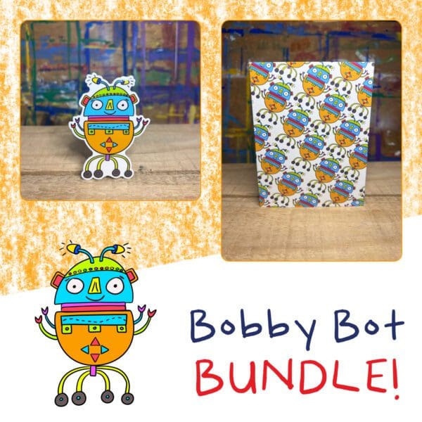 Bobby Bot - Sticker and Matching Notecard Bundle
