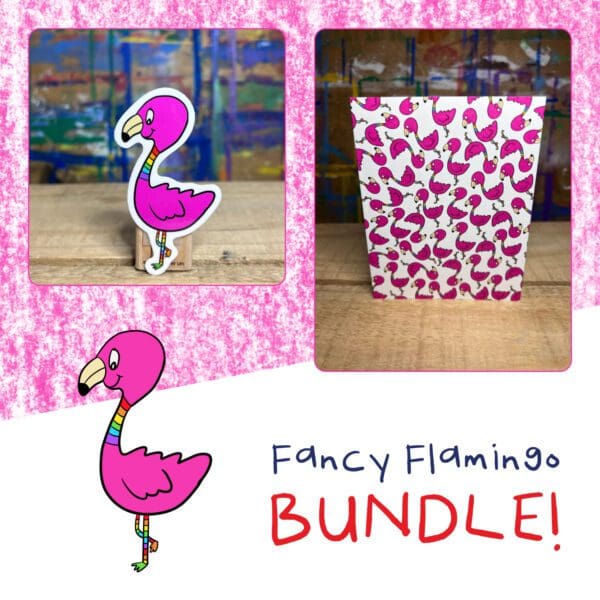 Fancy Flamingo - Sticker and Matching Notecard Bundle