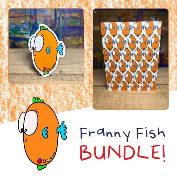 Franny Fish - Sticker and Matching Notecard Bundle