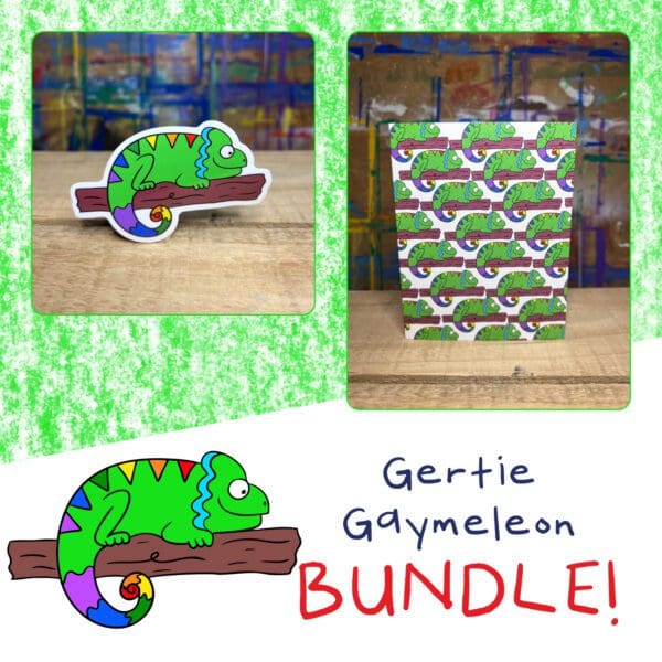 Gertie Gaymeleon - Sticker and Matching Notecard Bundle