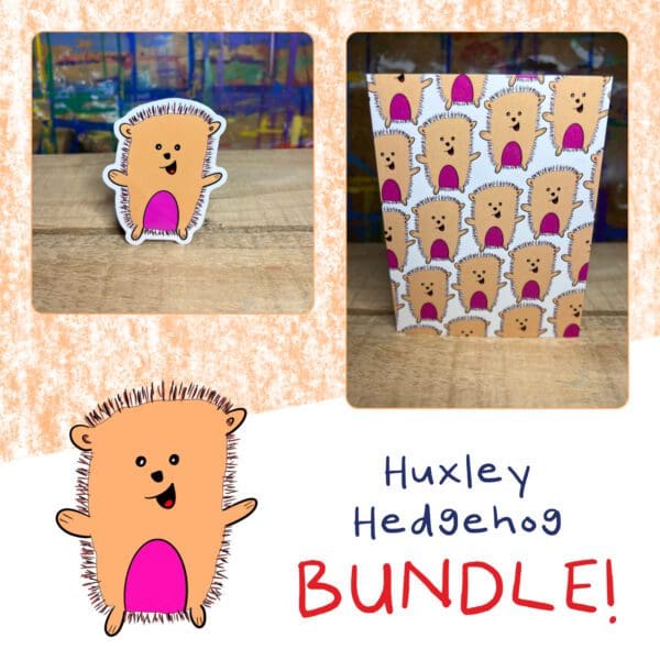 Huxley Hedgehog - Sticker and Matching Notecard Bundle