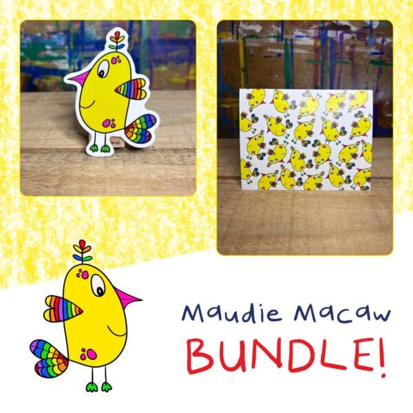 Maudie Macaw - Sticker and Matching Notecard Bundle
