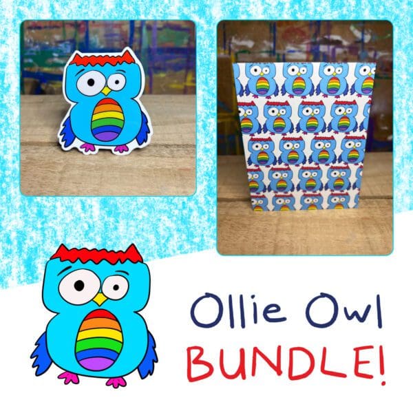 Ollie Owl - Sticker and Matching Notecard Bundle